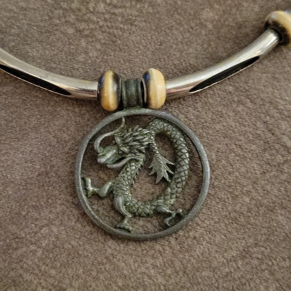 VTG PANAMA JACK Dragon Pendant Split Tube Unisex Castlecore Choker Necklace